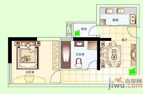 祥隆天合城1室1厅1卫47.5㎡户型图