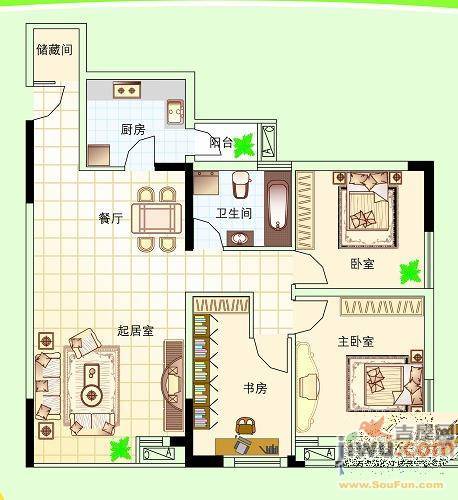 祥隆天合城3室2厅1卫113.5㎡户型图