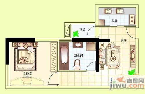 祥隆天合城1室1厅1卫47.5㎡户型图