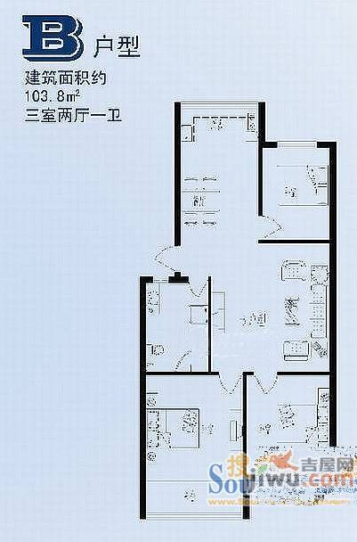 青年家园3室2厅1卫103.8㎡户型图