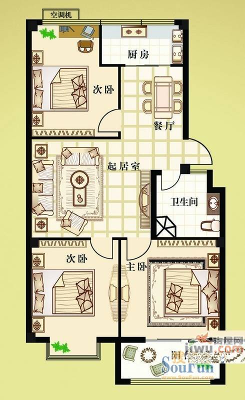 金龙苑3室2厅1卫87.4㎡户型图