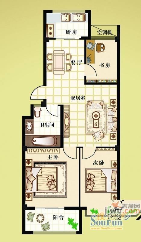 金龙苑3室2厅1卫87㎡户型图