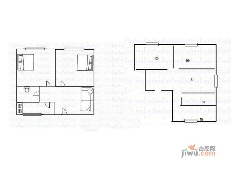 上夼西路2室1厅1卫51㎡户型图