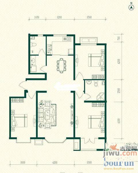 上夼西路2室1厅1卫51㎡户型图