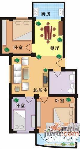 万光希望家园3室2厅1卫89.3㎡户型图