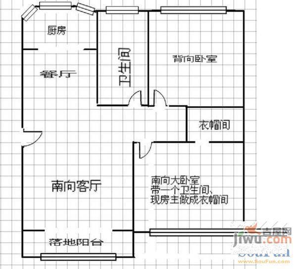 香山花园2室1厅1卫65㎡户型图