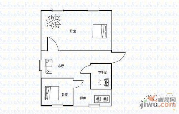 上塔路2室1厅1卫户型图