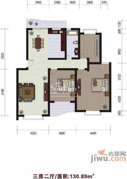 明珠花园3室2厅1卫户型图