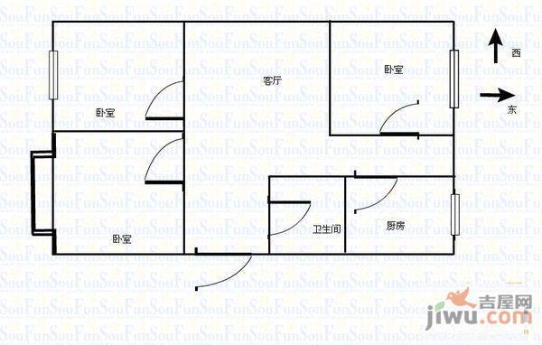 百旺花园1室1厅1卫38㎡户型图