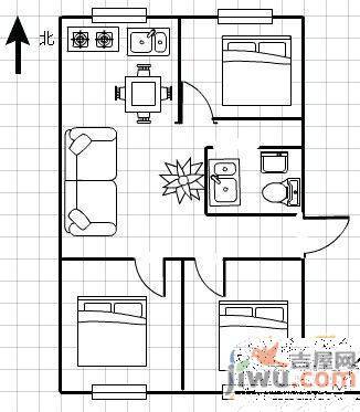 百旺花园1室1厅1卫38㎡户型图