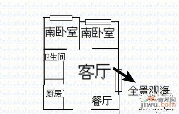 静海国际公寓1室1厅1卫52㎡户型图