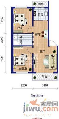 文化宫2室1厅1卫56㎡户型图