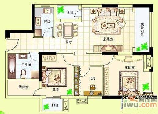 毓璜顶小区3室1厅1卫84㎡户型图