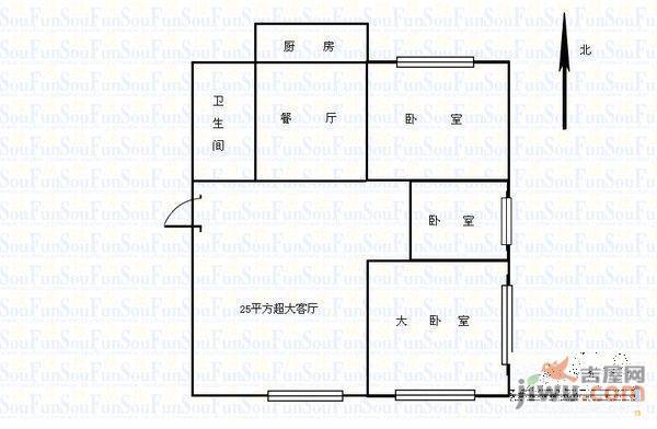 西山路小区2室2厅1卫71㎡户型图