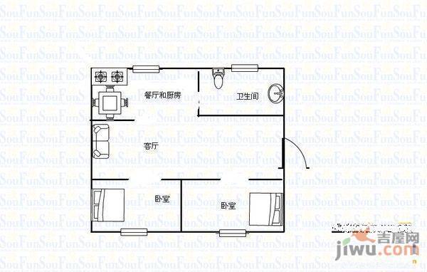 西山路小区2室2厅1卫71㎡户型图