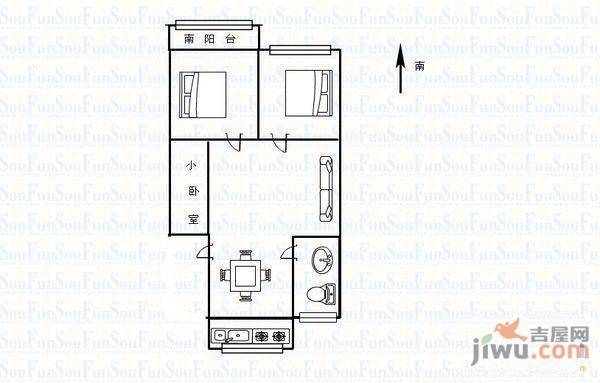 西山路小区2室2厅1卫71㎡户型图