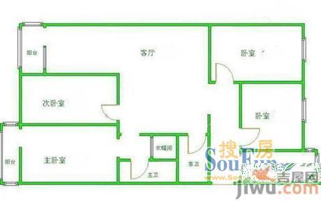 东方银座3室2厅1卫户型图