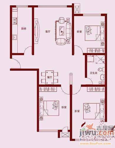 光明花园3室2厅1卫户型图