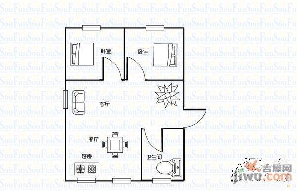 上夼东路2室1厅1卫56㎡户型图