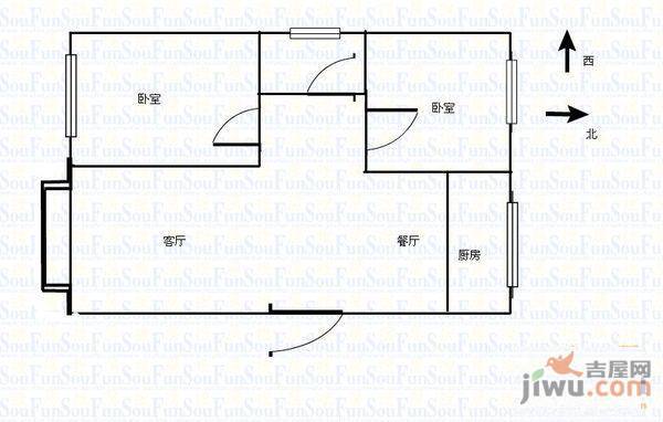 银河名都2室2厅1卫92.3㎡户型图