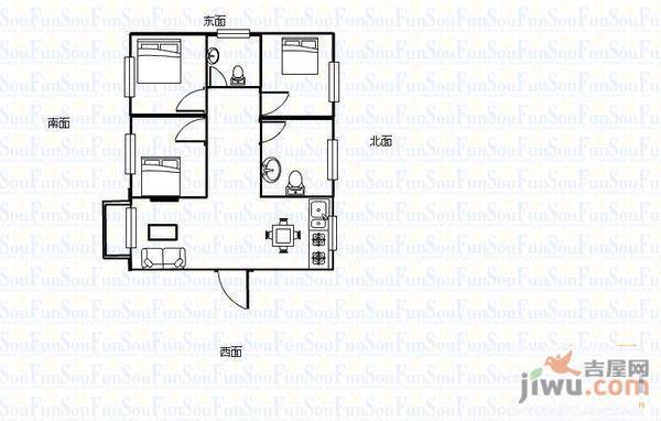 银河名都2室2厅1卫92.3㎡户型图