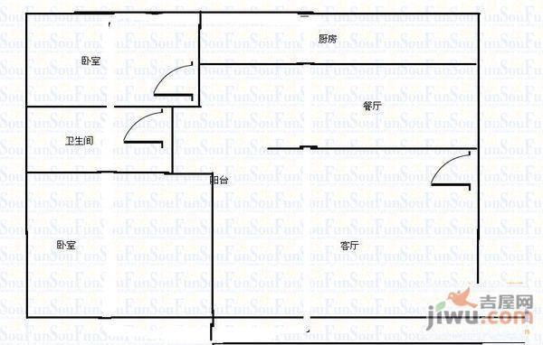 银河名都2室2厅1卫92.3㎡户型图