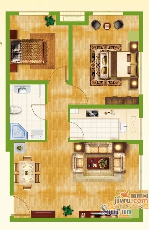 银都国际公寓2室2厅1卫80㎡户型图