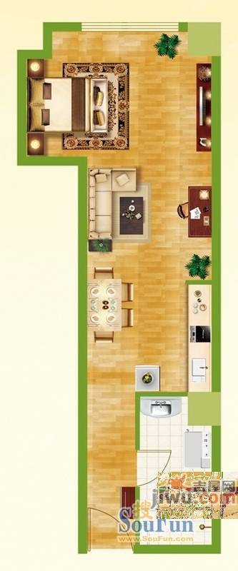 银都国际公寓2室2厅1卫80㎡户型图