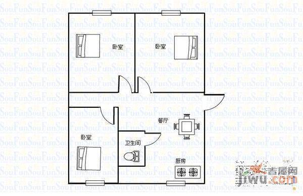 厚安小区2室2厅1卫62㎡户型图