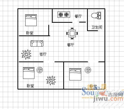 胜利油田疗养院3室2厅1卫户型图