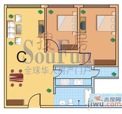 天地海景花园1室1厅1卫45.3㎡户型图