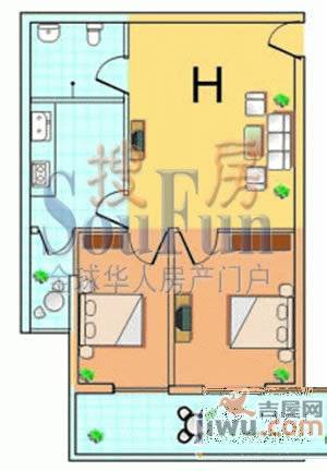 天地海景花园1室1厅1卫45.3㎡户型图