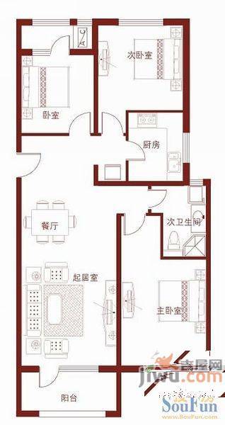 莱州碧海云天3室2厅1卫户型图