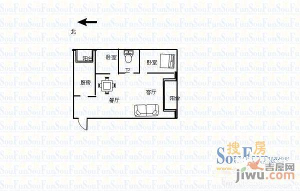 迎春佳苑2室2厅1卫88㎡户型图