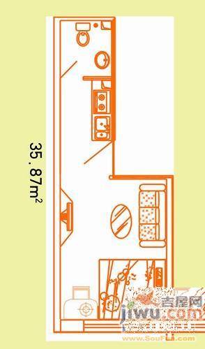 爱琴海公寓1室1厅1卫36.6㎡户型图