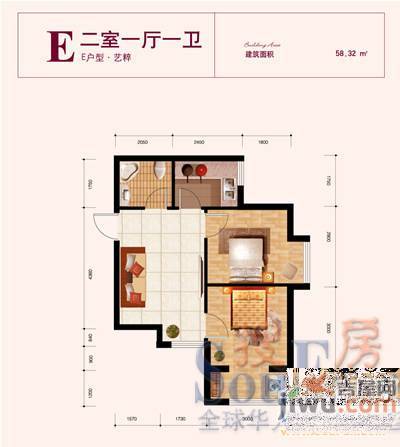 银都国际公寓2室1厅1卫58.3㎡户型图