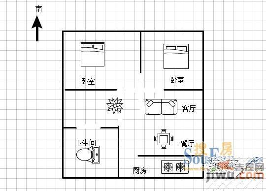 北环山里2室1厅1卫户型图