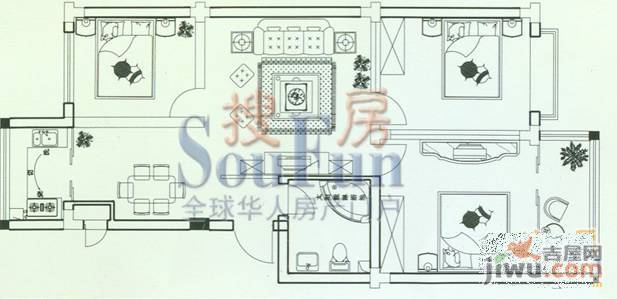 聚龙家苑3室2厅1卫92㎡户型图