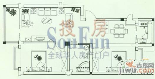 聚龙家苑2室2厅1卫90㎡户型图