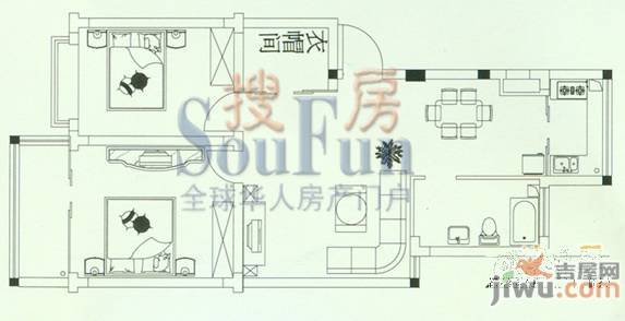 聚龙家苑2室2厅1卫90㎡户型图