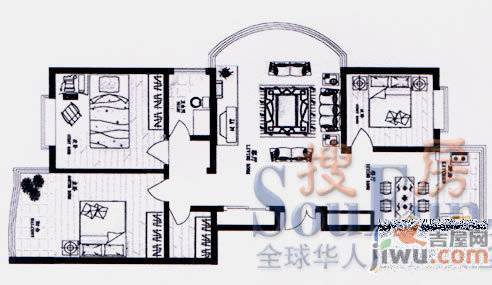 白领雅居3室2厅1卫144.7㎡户型图