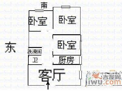 福海大厦3室2厅1卫户型图