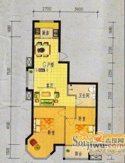 福海大厦3室2厅1卫户型图