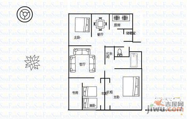 声远山庄3室2厅1卫112㎡户型图