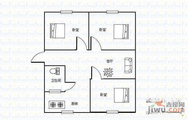 市府小区2室1厅1卫56㎡户型图