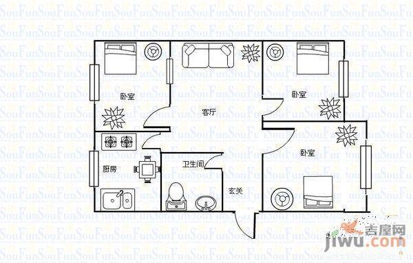 三元小区3室1厅1卫户型图