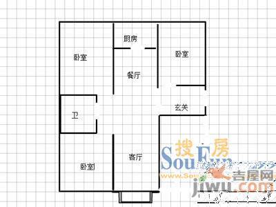 闲庭雅舍3室2厅1卫户型图