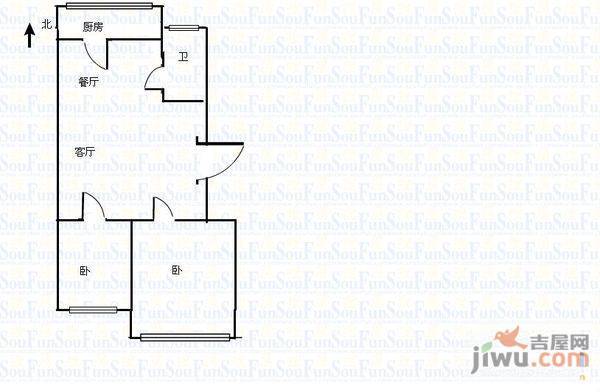 珠玑小区2室2厅1卫64㎡户型图