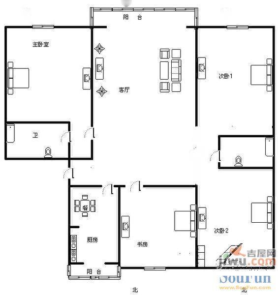 双新公寓3室2厅1卫户型图