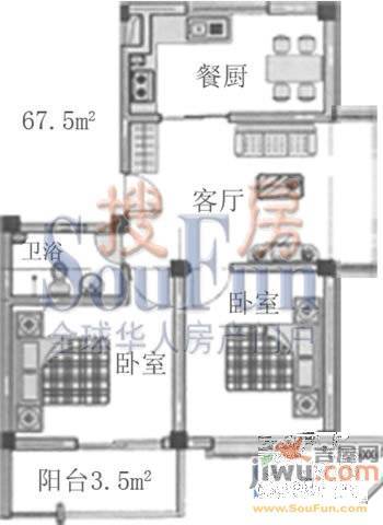 山海翠城2室1厅1卫67.5㎡户型图